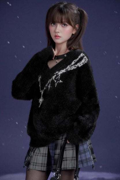 Dark Jacquard Choker Sweater