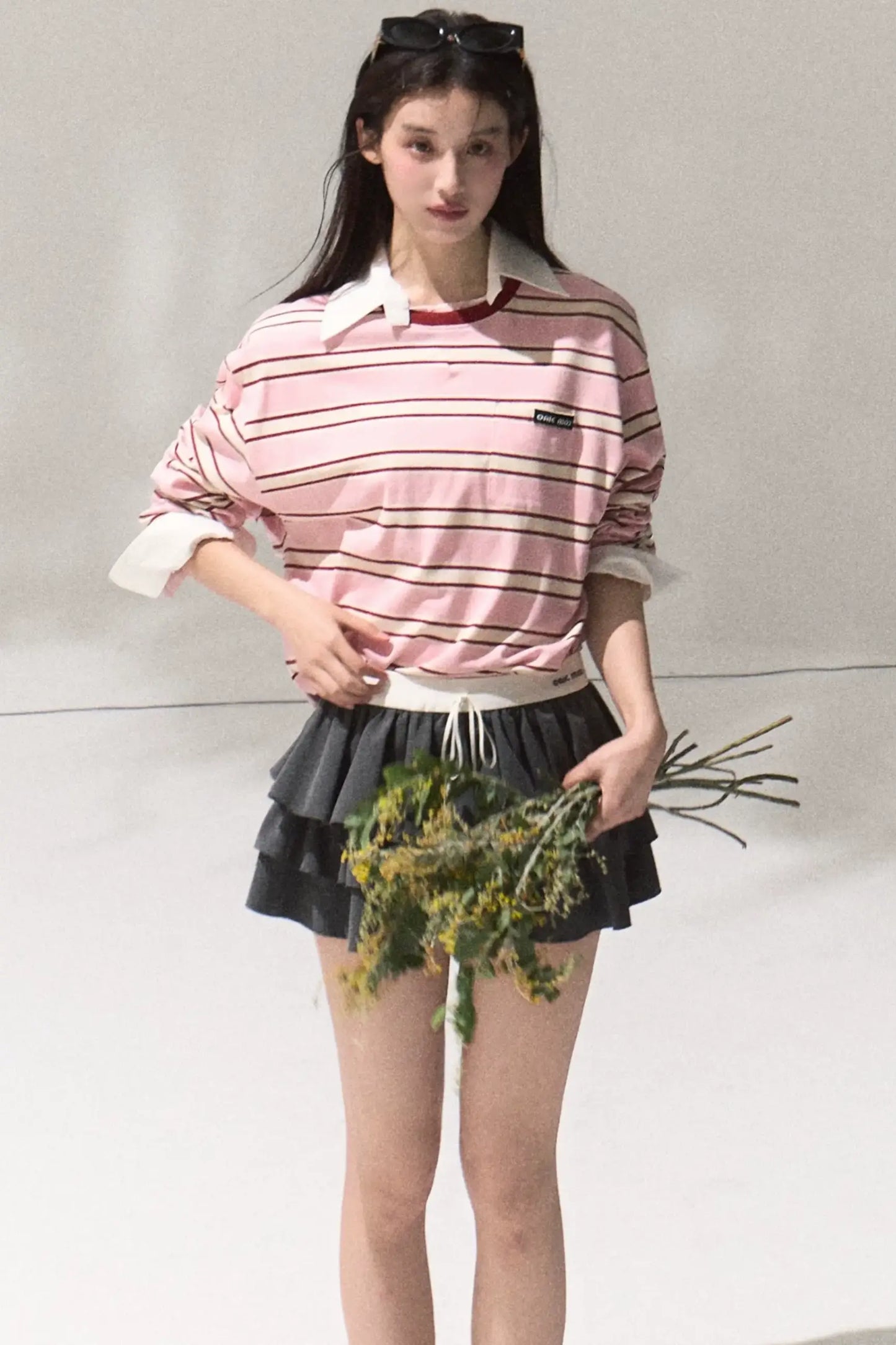 Contrasting Striped Long-Sleeve Shirt