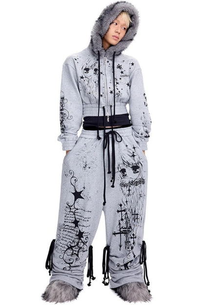 Graffiti Print Drawstring Sweatpants