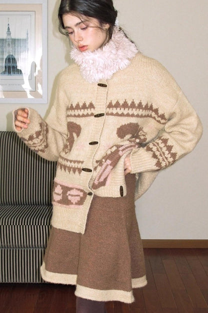 Pinecone Velvet Jacquard Sweater Skirt Set