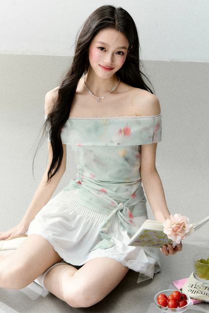 Gradient Floral Off-Shoulder Top Set-Up