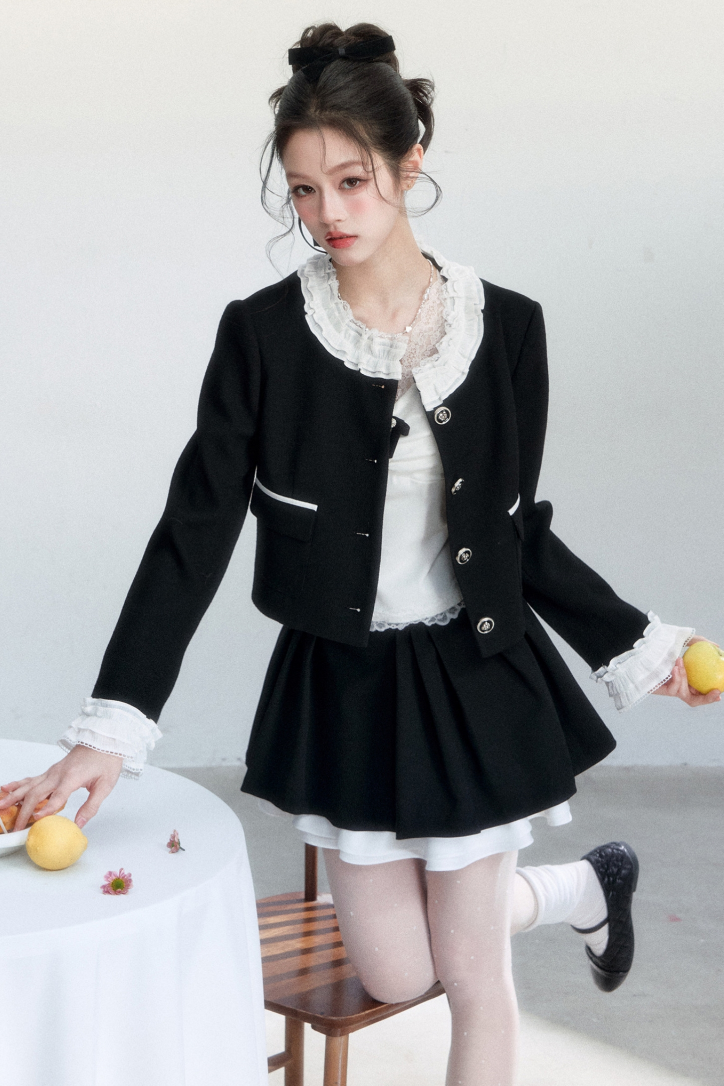 Ink-Colored Rose Lace Jacket Set-Up