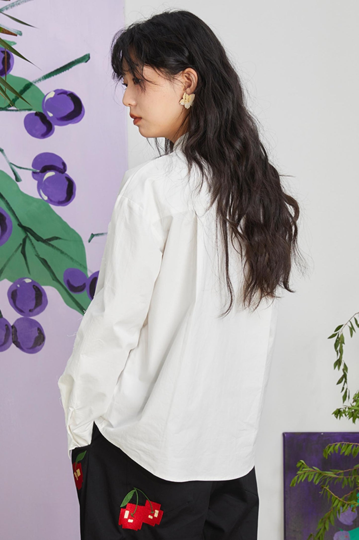 Retro Bow Embroidery Long Sleeve Shirt