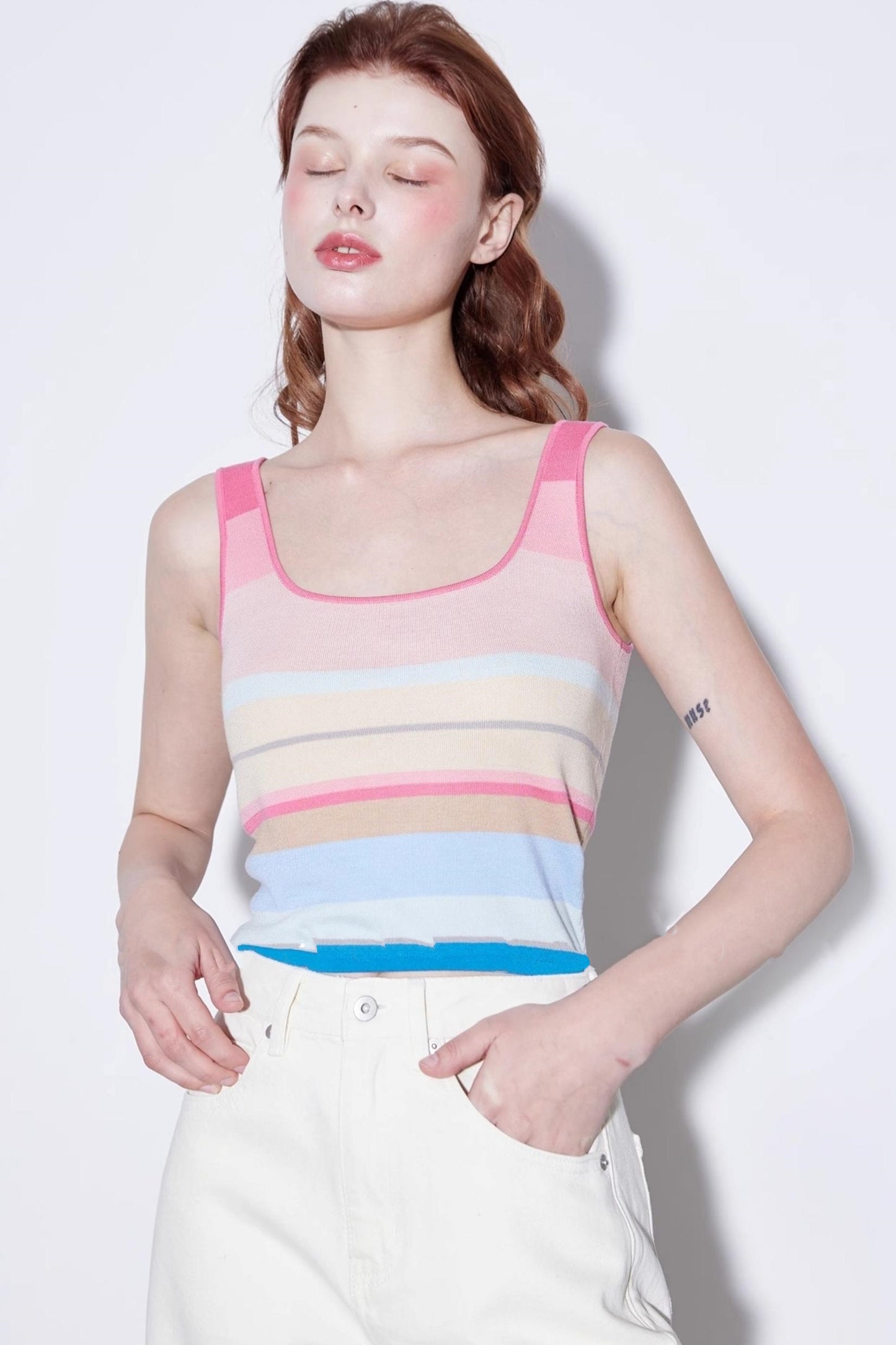 Summer Stripe Silk-Lycra Knit Vest