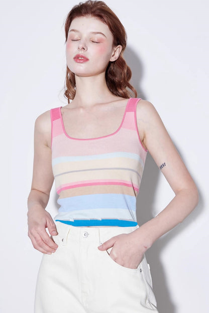 Summer Stripe Silk-Lycra Knit Vest