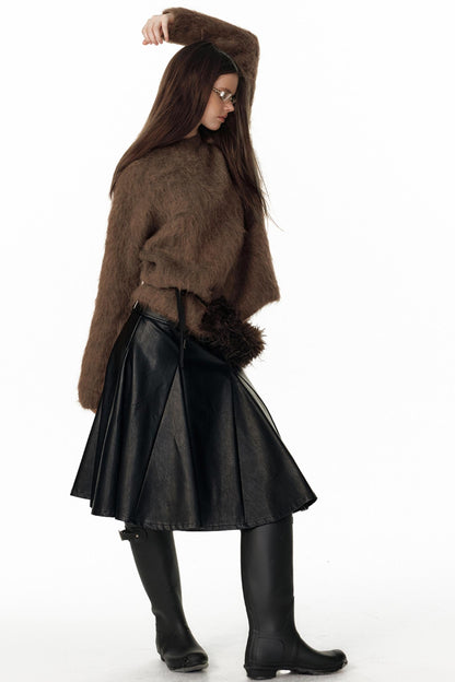 Pu Leather Black Midi Skirt