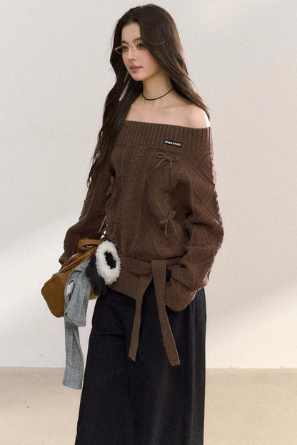 One-Shoulder Bow Knit Top