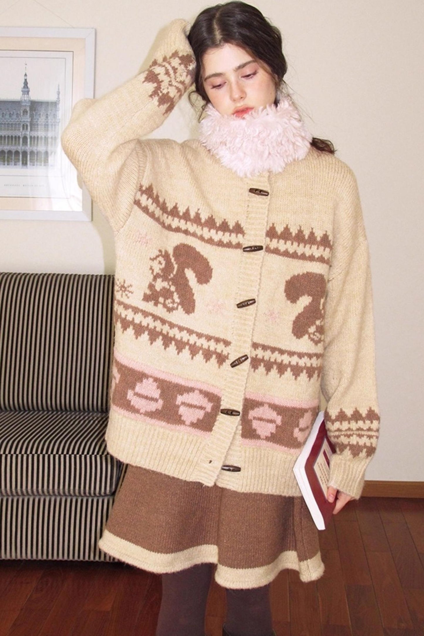 Pinecone Velvet Jacquard Sweater Skirt Set