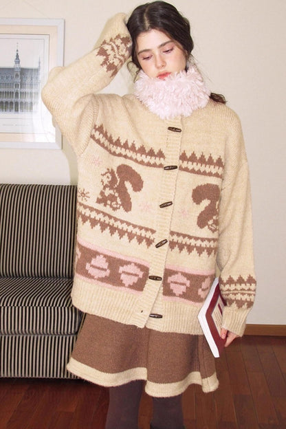 Pinecone Velvet Jacquard Sweater Skirt Set