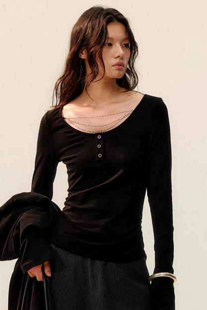 Silberne Ketten-Halskrause Bluse
