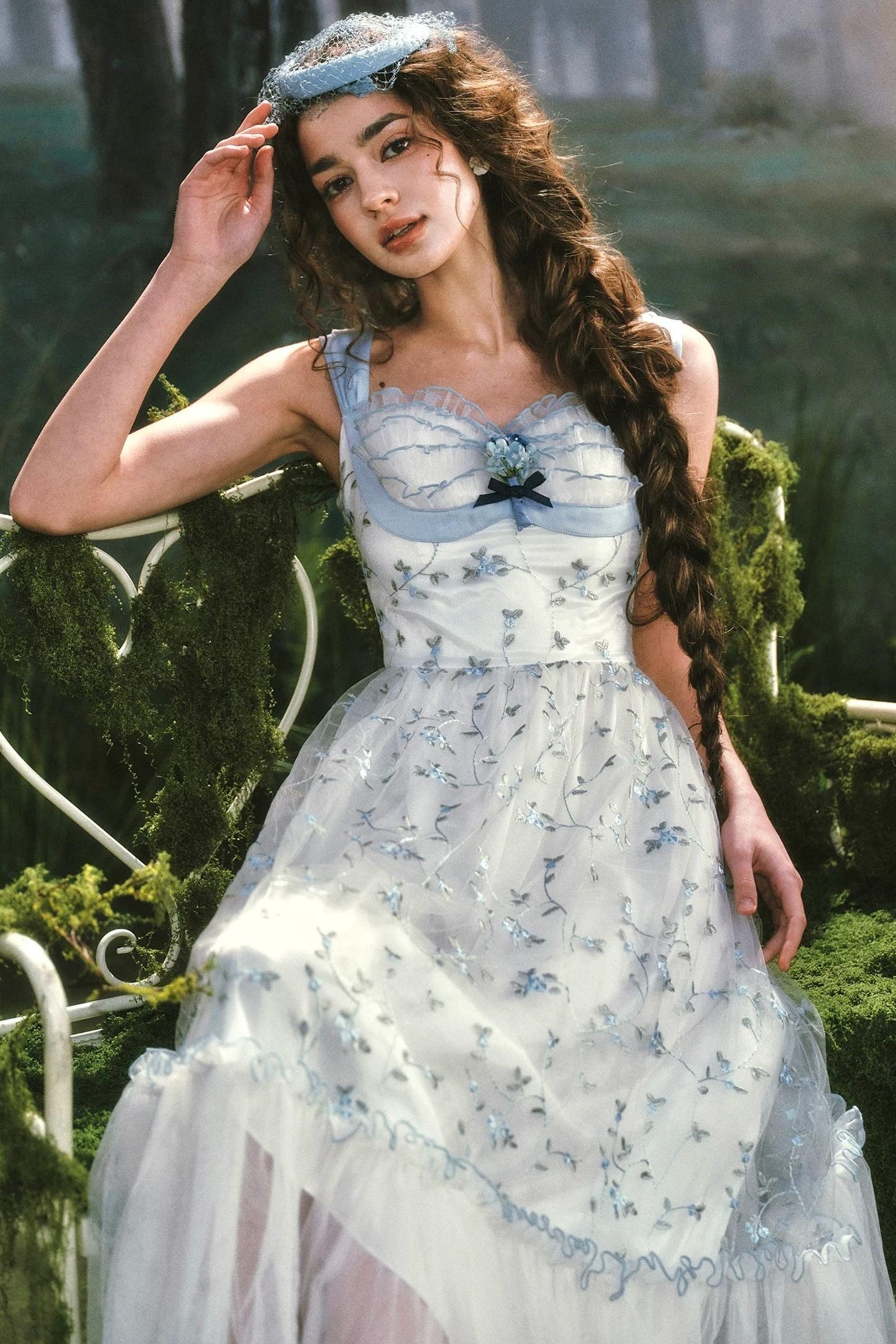 French Blue Crystal Lace Dress