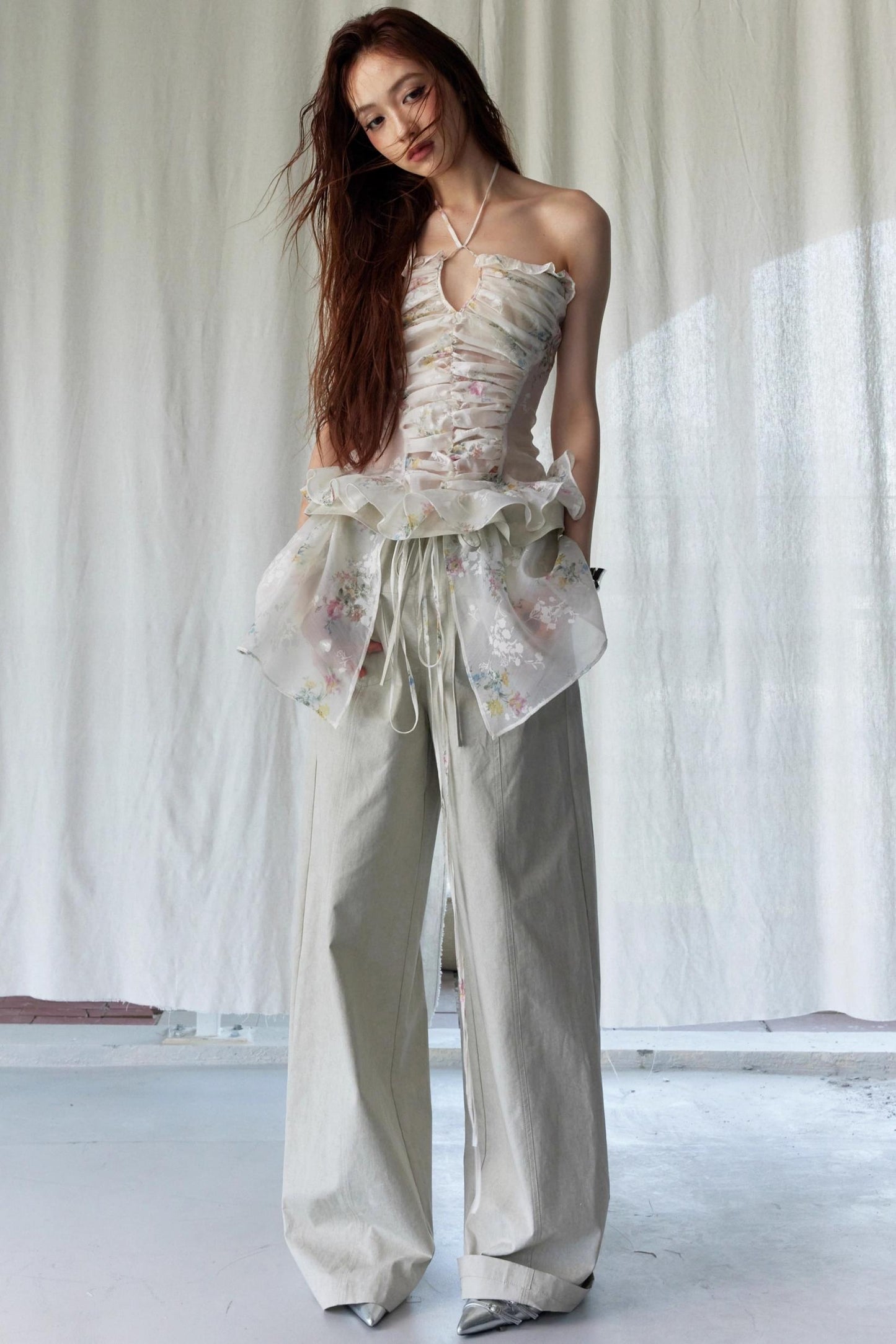 Vintage Floral Sheer Plunge Tank Top