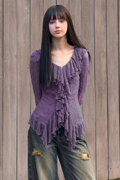 Summer Lace Ruffle Knit Top