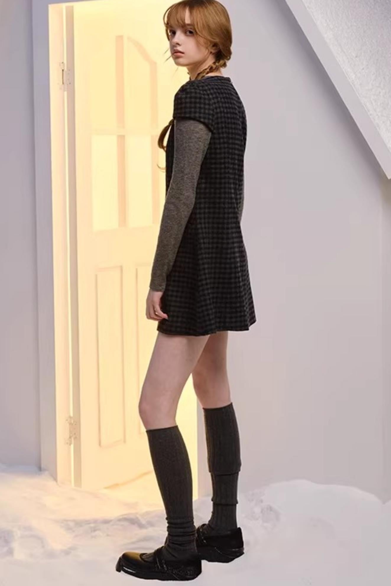 Green Plaid Wool-Blend Dress