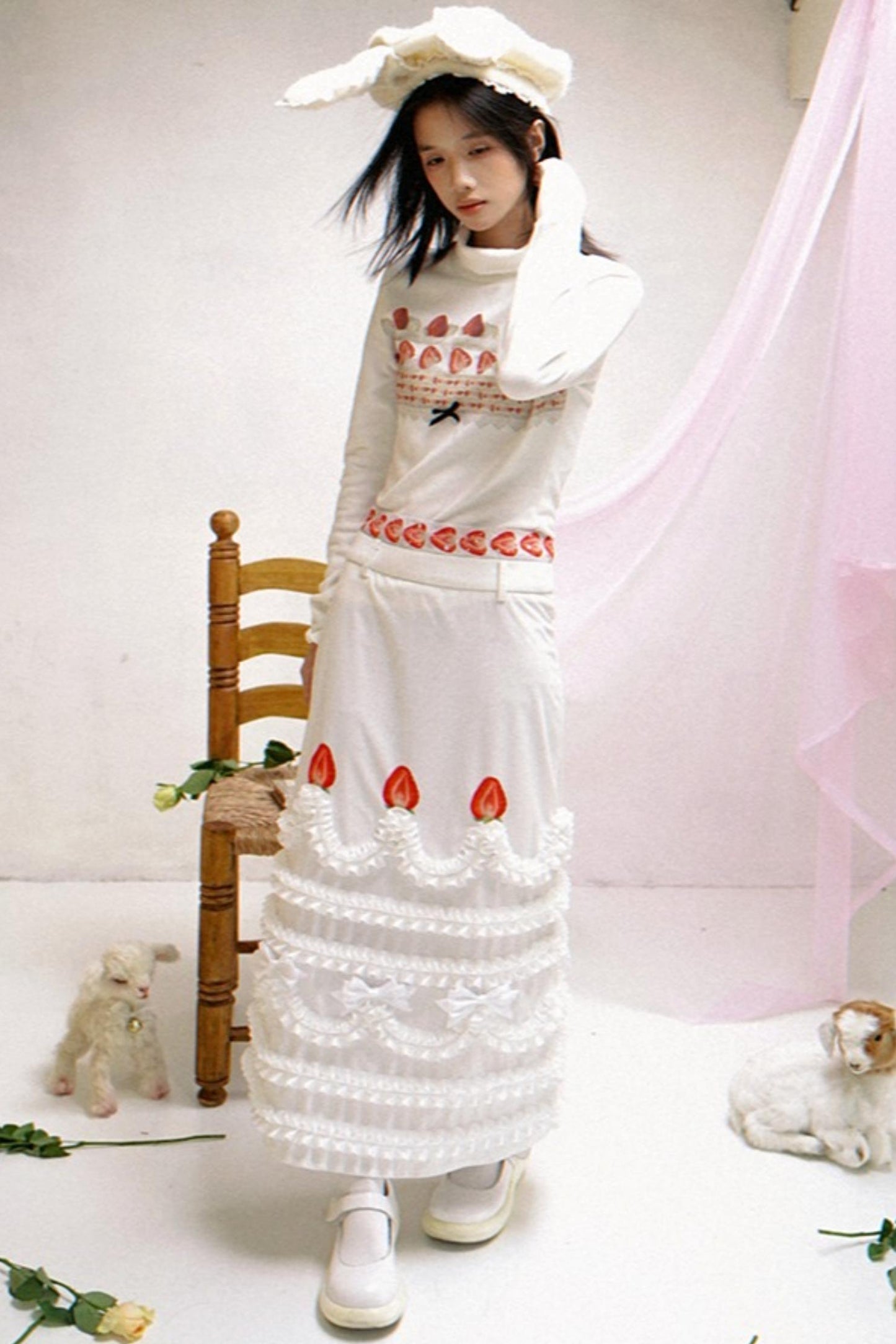 Happy Birthday Strawberry Cake Turtleneck Top