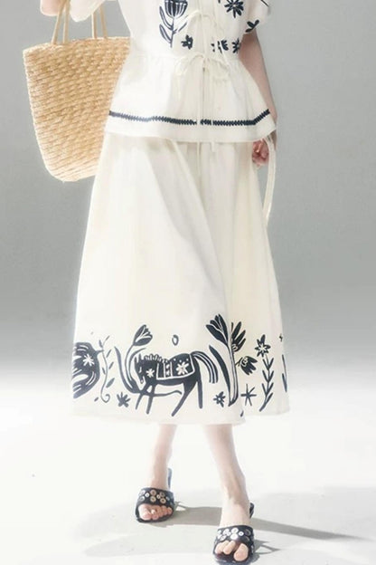 Floral Pony Linen Skirt