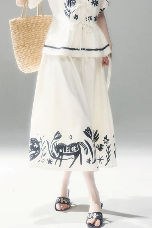 Floral Pony Linen Skirt
