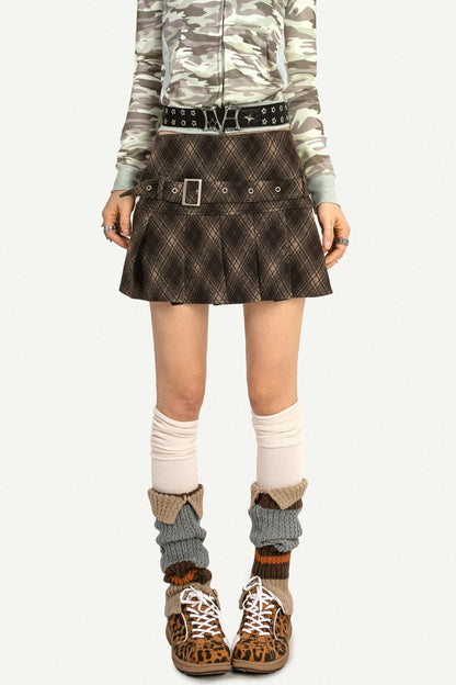 American Retro Plaid Pleated Skirt