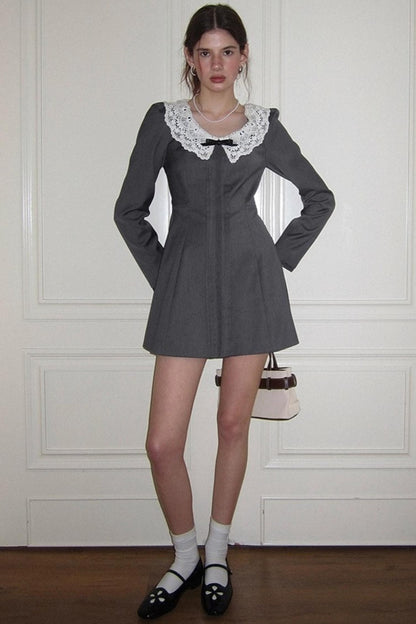 Grey Lace Bow Doll Dress