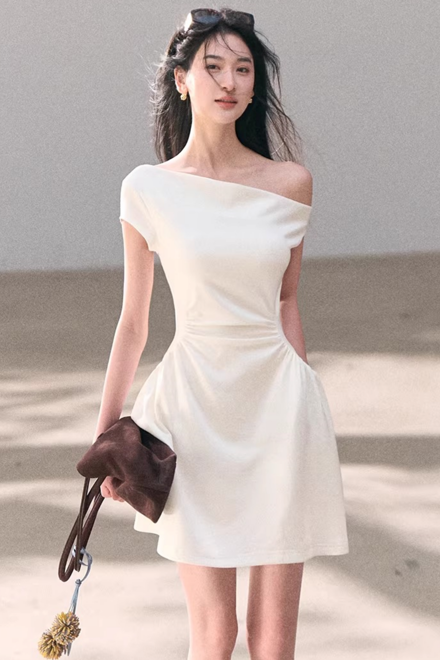 Lyocell-Asymmetrisches-Spitzenkleid