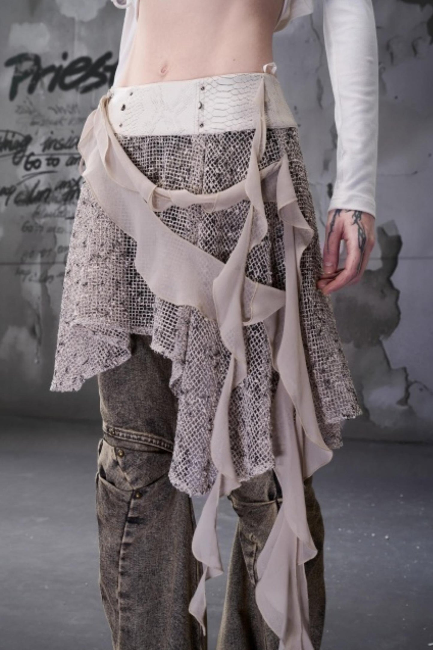 Snake Pattern Patchwork Ruffled Skirt