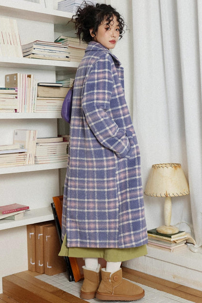 Autumn Plaid Purple Woolen Coat