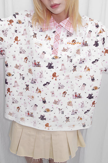 Dog Print Loose Fit Polo Shirt