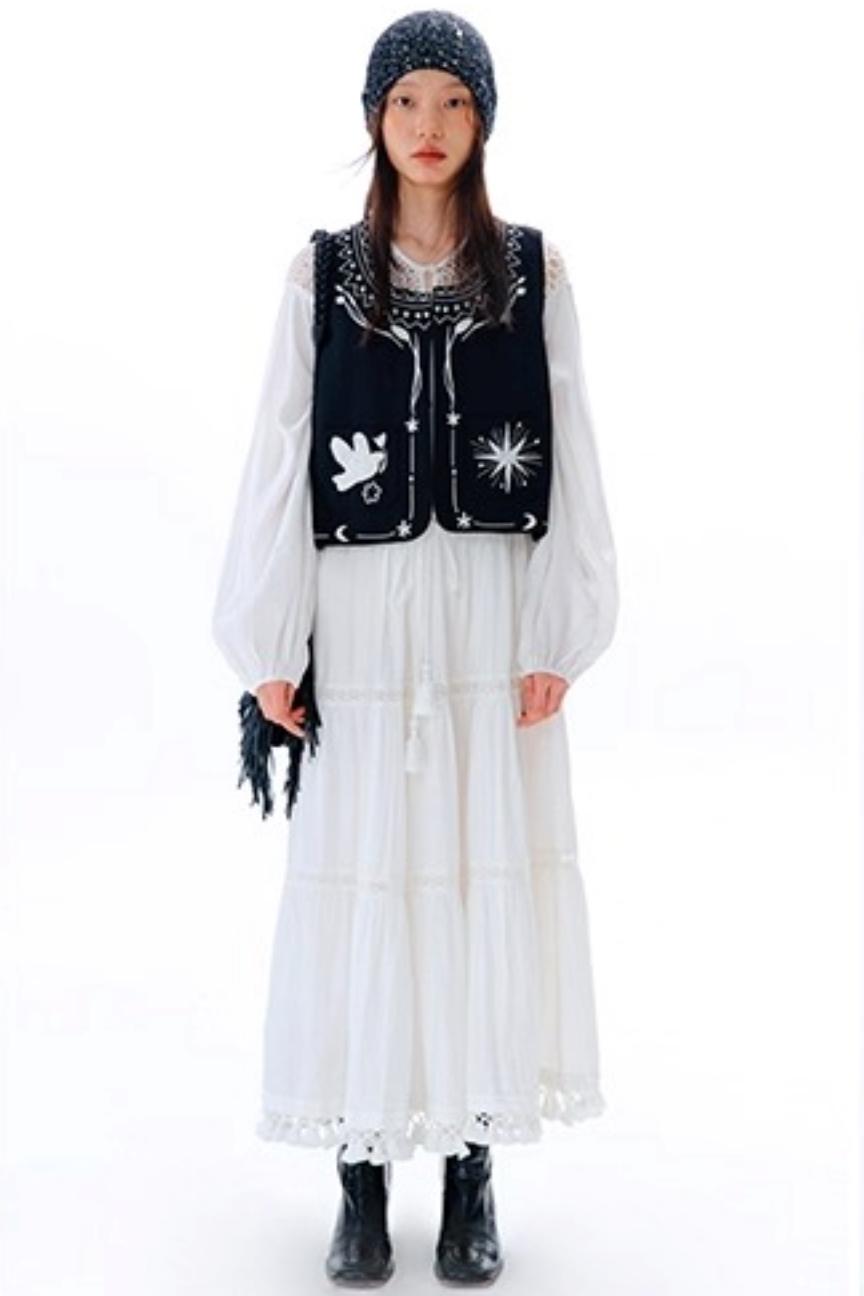 Bright Star Vintage Bird Embroidery Wool Jacket Set-Up