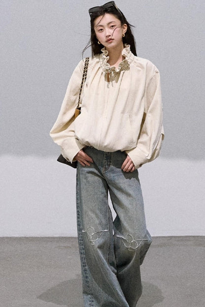 Embroidered Lace Panels Trousers & Jacket Set-Up