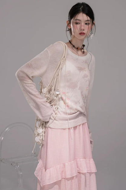 Pink Khaki Gradient Knit Blouse