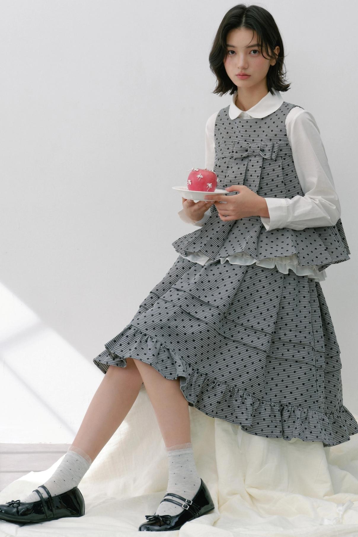 Plaid Flower Puffy Skirt Set-Up