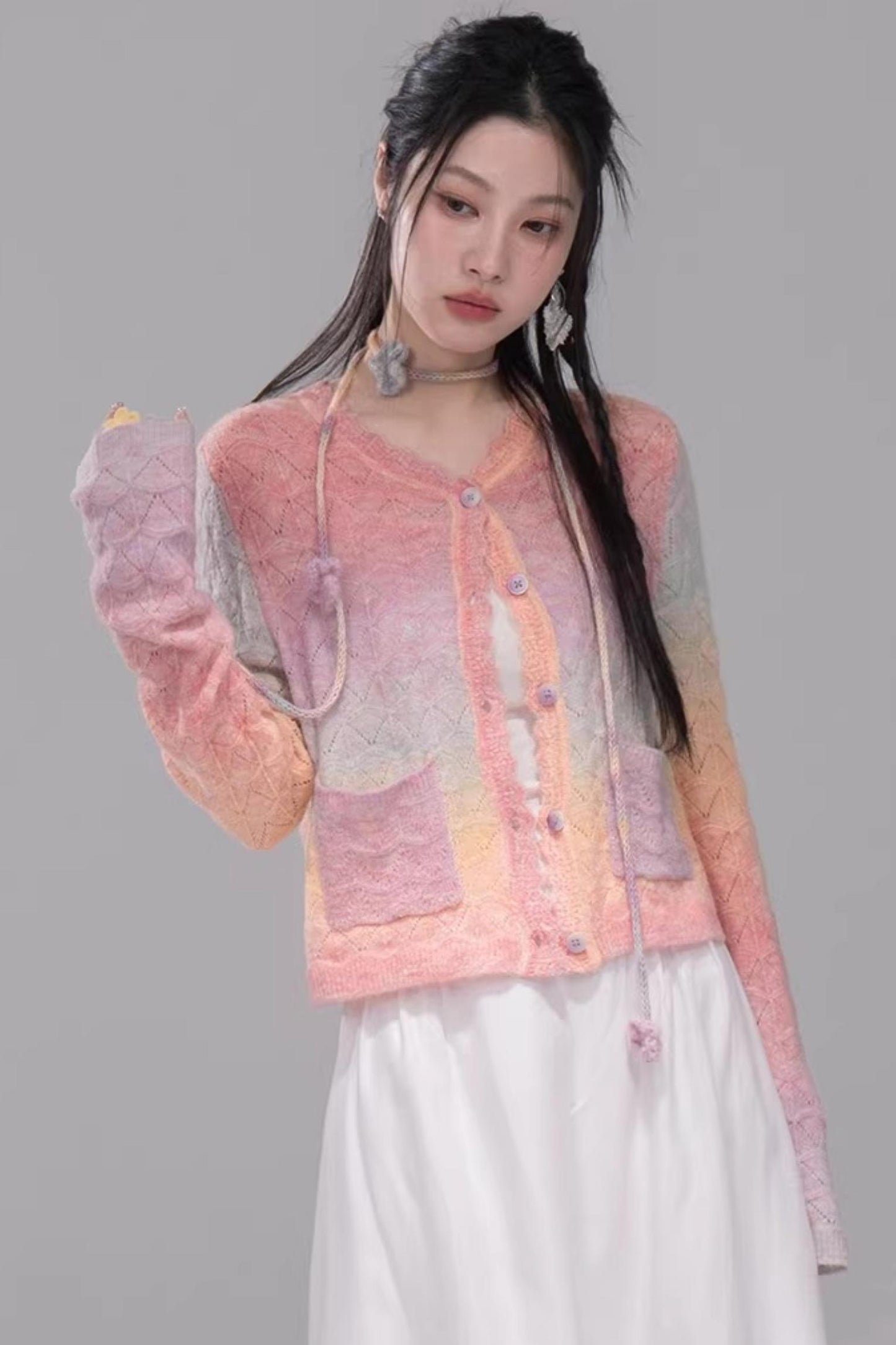 Gradient Rainbow Wool Knit Cardigan