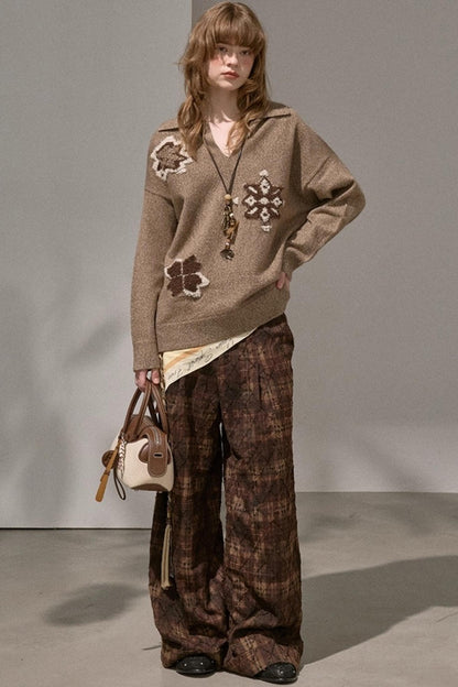 Volumetric Snowflake V-Neck Casual Sweater