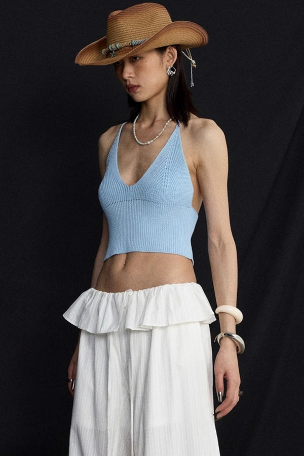 Orange V-Neck Knitted Vest