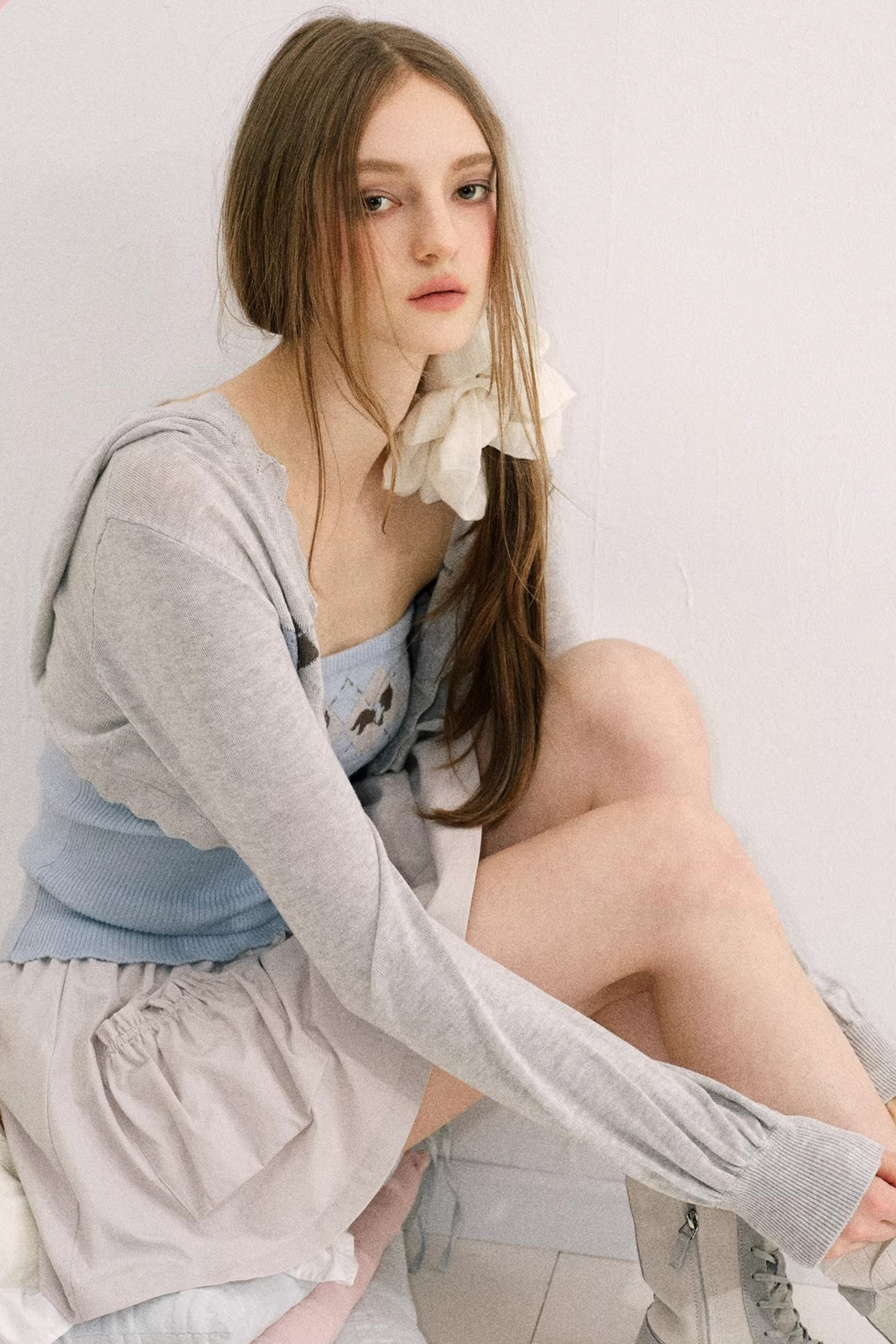 Yellow-Blue Diamond Hooded Cardigan Set-Up