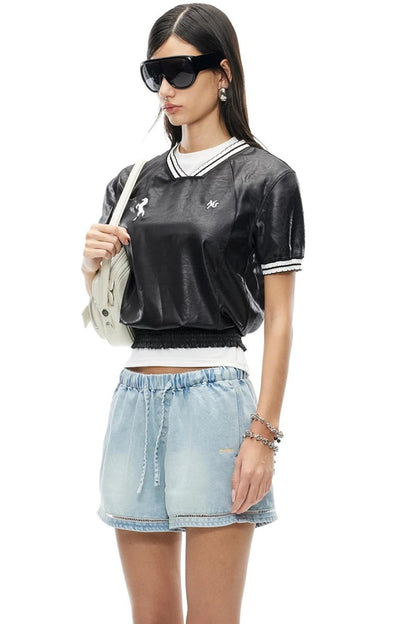 Textured Satin Embroidered Tee