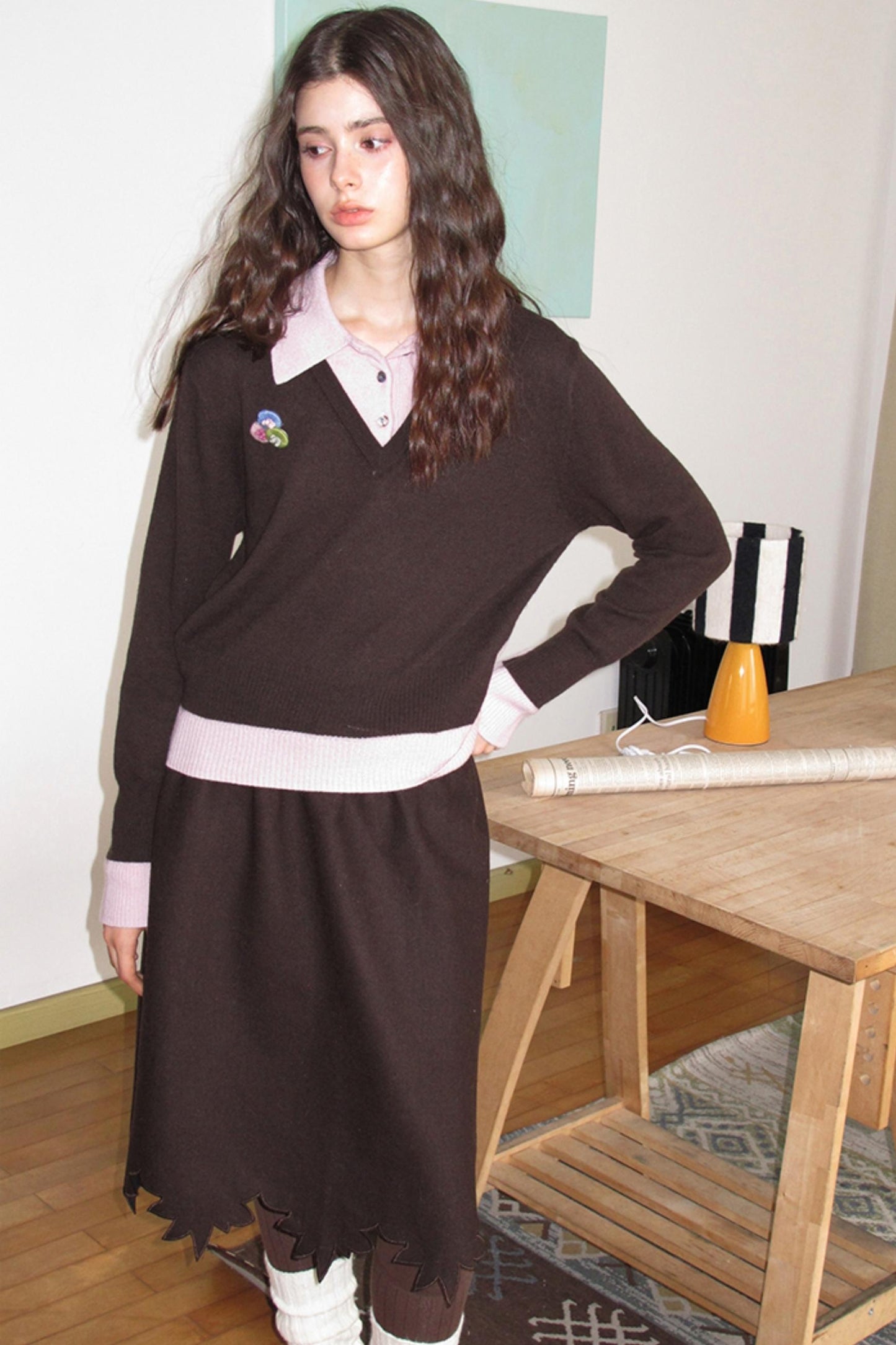Sakura Brown Woollen Doubleside Sweater