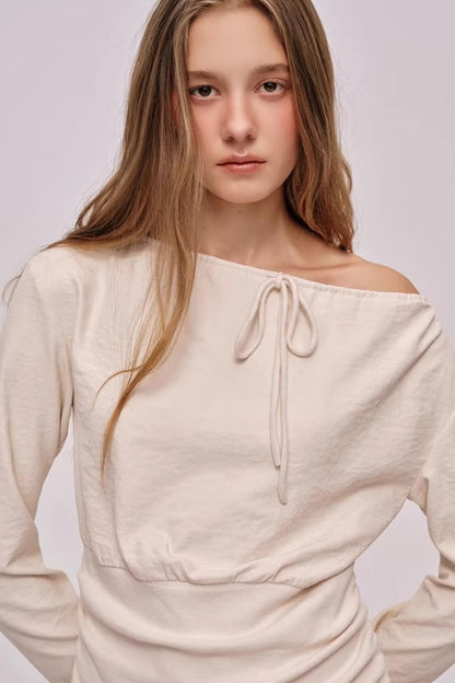 Slanted Shoulder Patchwork Top