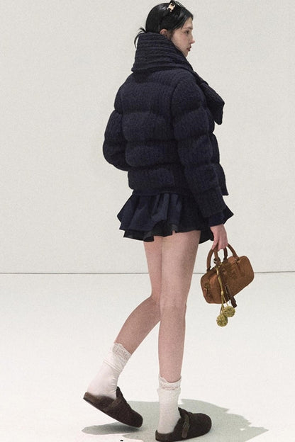 Plaid Color-Blocked Puffy Skirt