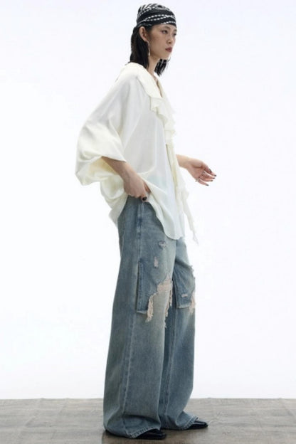 Draped V-Neck Ruffle Top