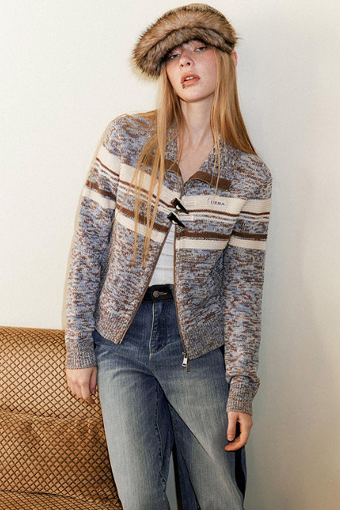 Blue-Brown Striped Wool Cardigan