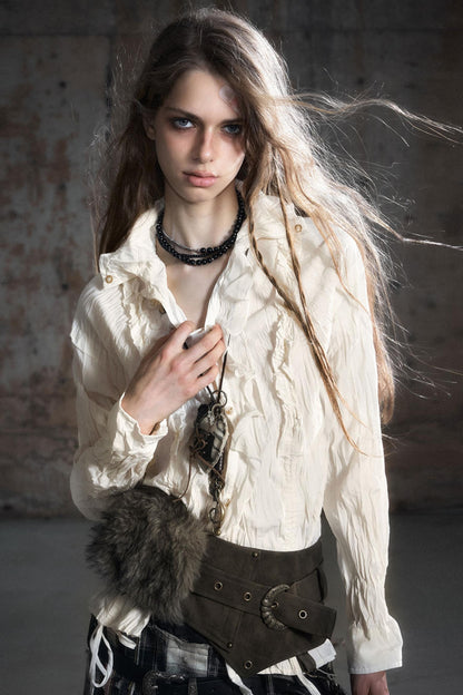 Leather Patchwork Fur Skirt  Belt