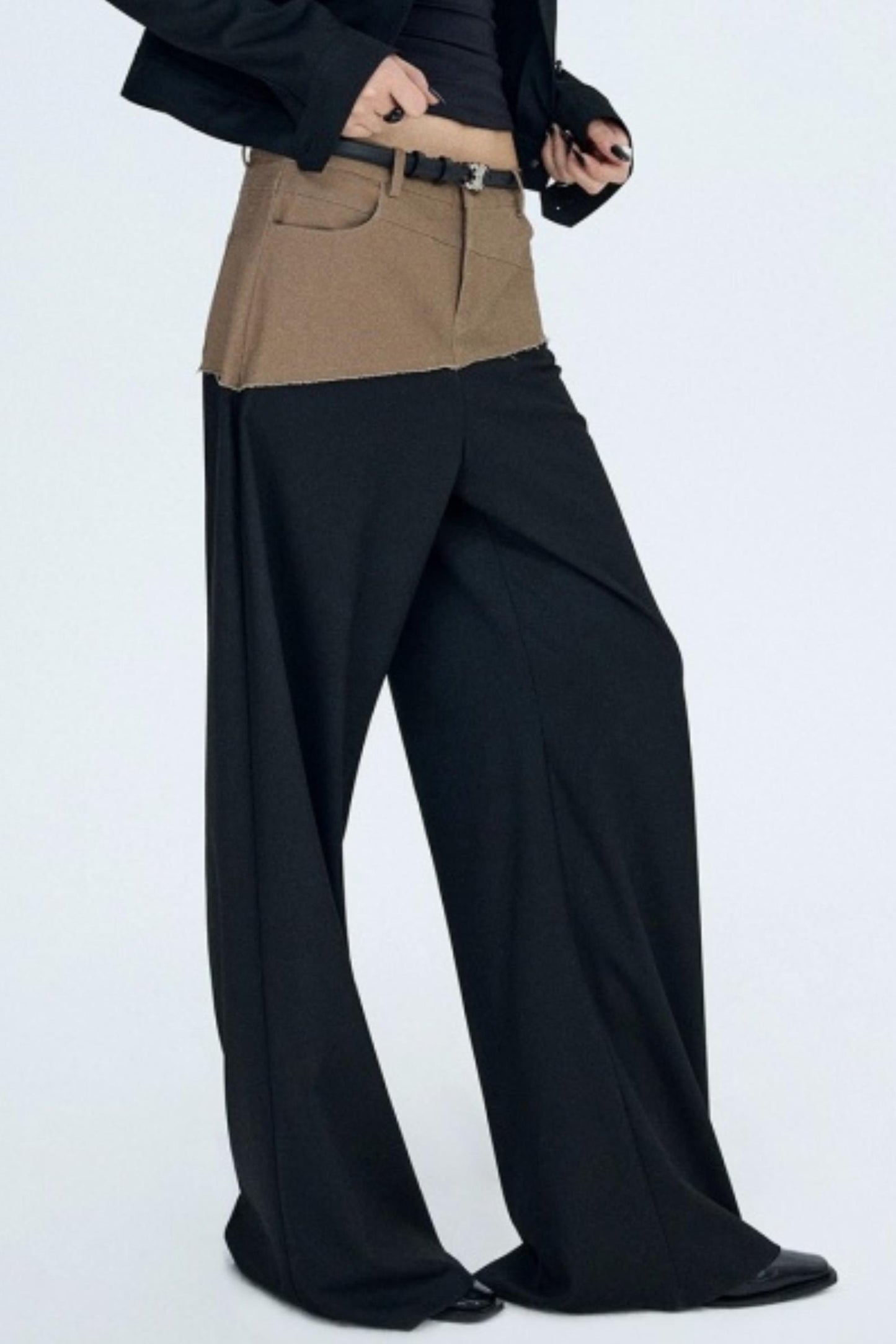 Diagonal Color-Blocking Workwear Pants