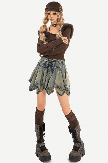 Dark Brown Patchwork Knit Sweater Set