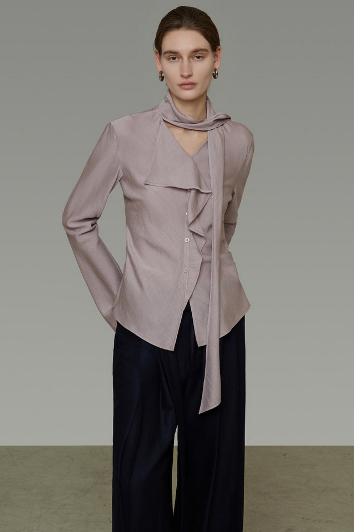 Silky Irregular Ribbon Blouse