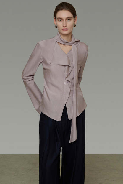 Silky Irregular Ribbon Blouse
