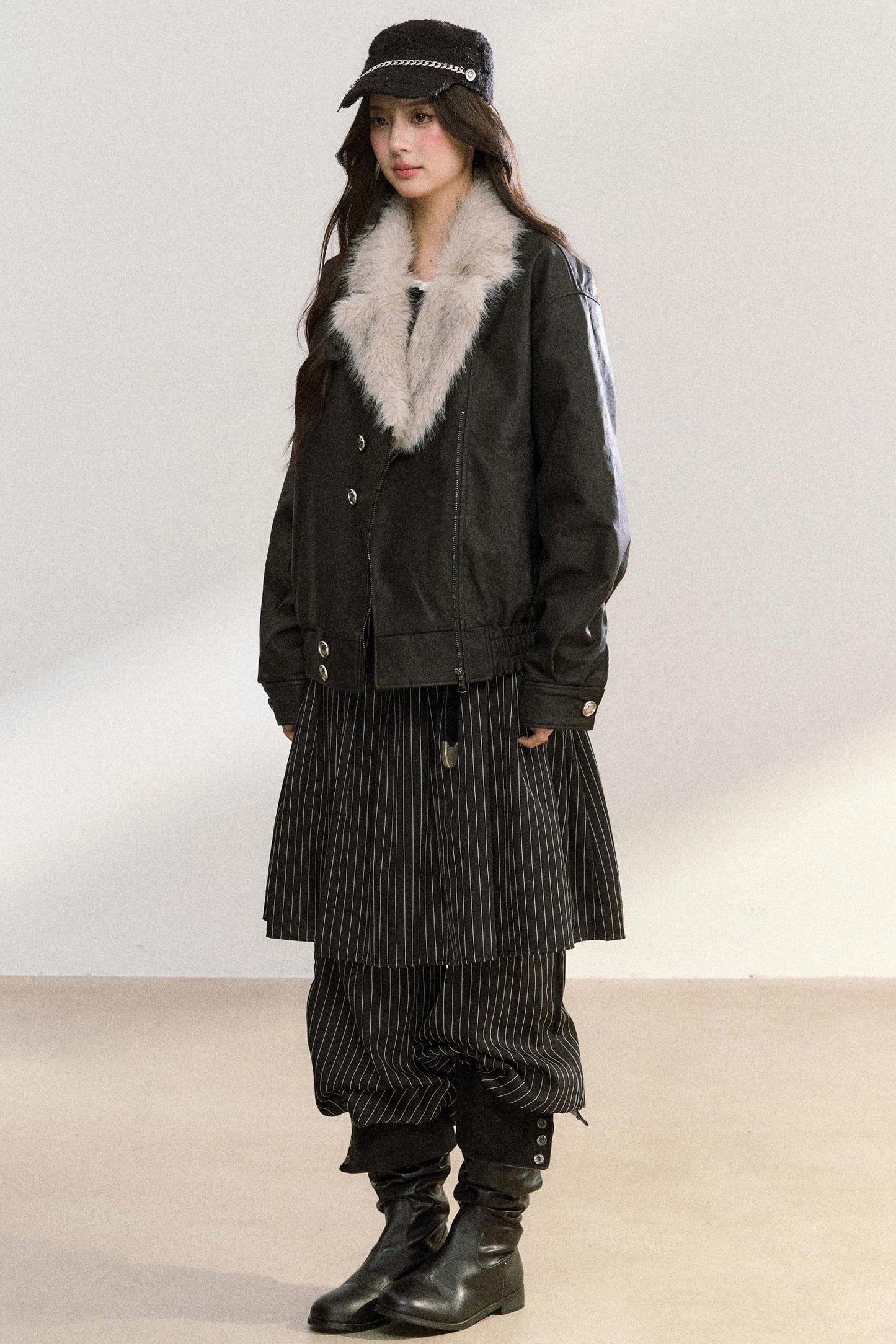 Large Fur Collar Biker Jacket