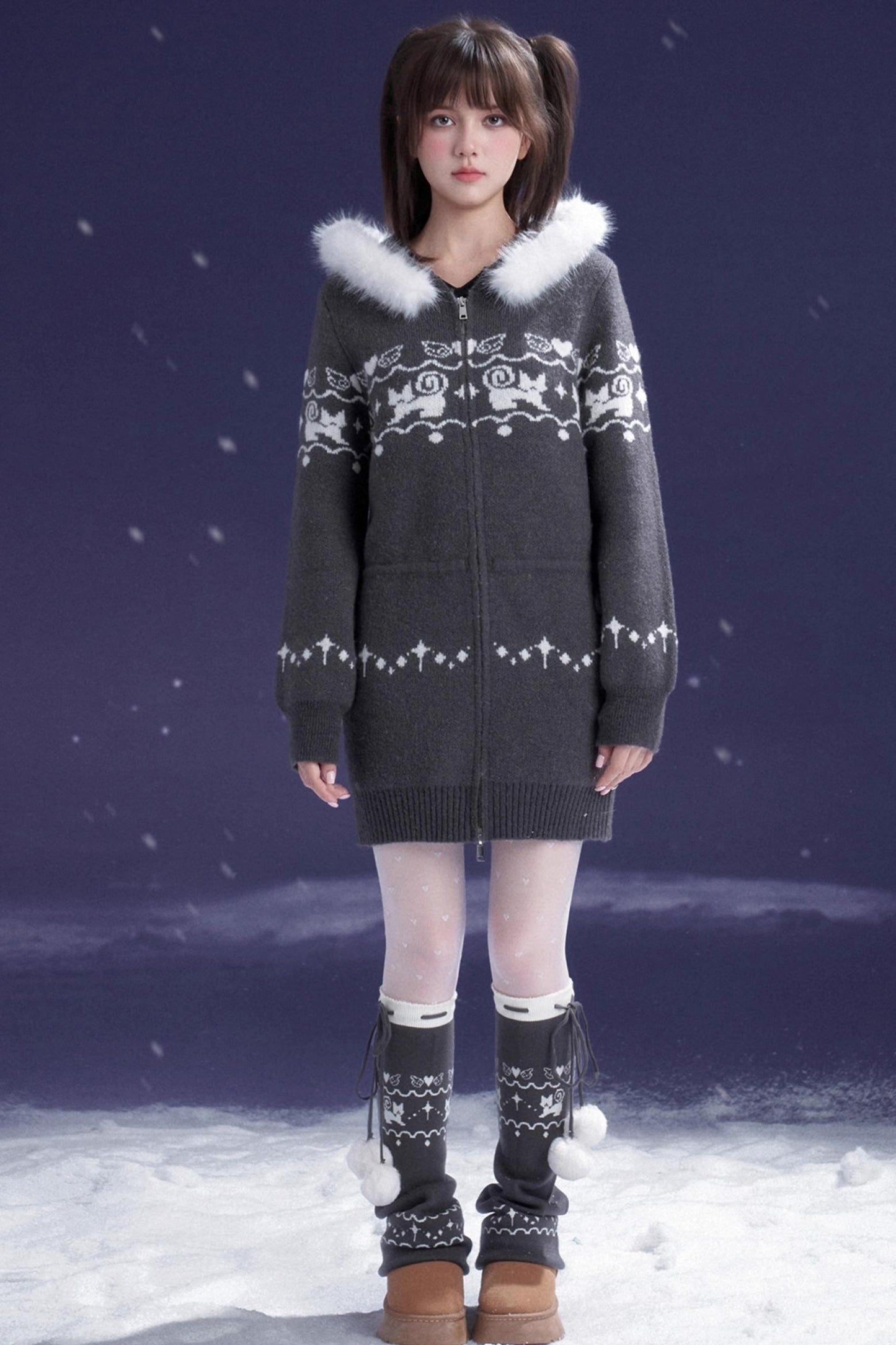 Fair Isle Cat Knit Coat