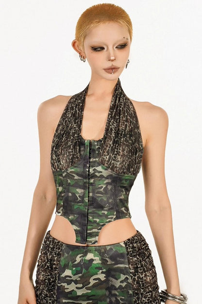 Camouflage Backless Halterneck Dress