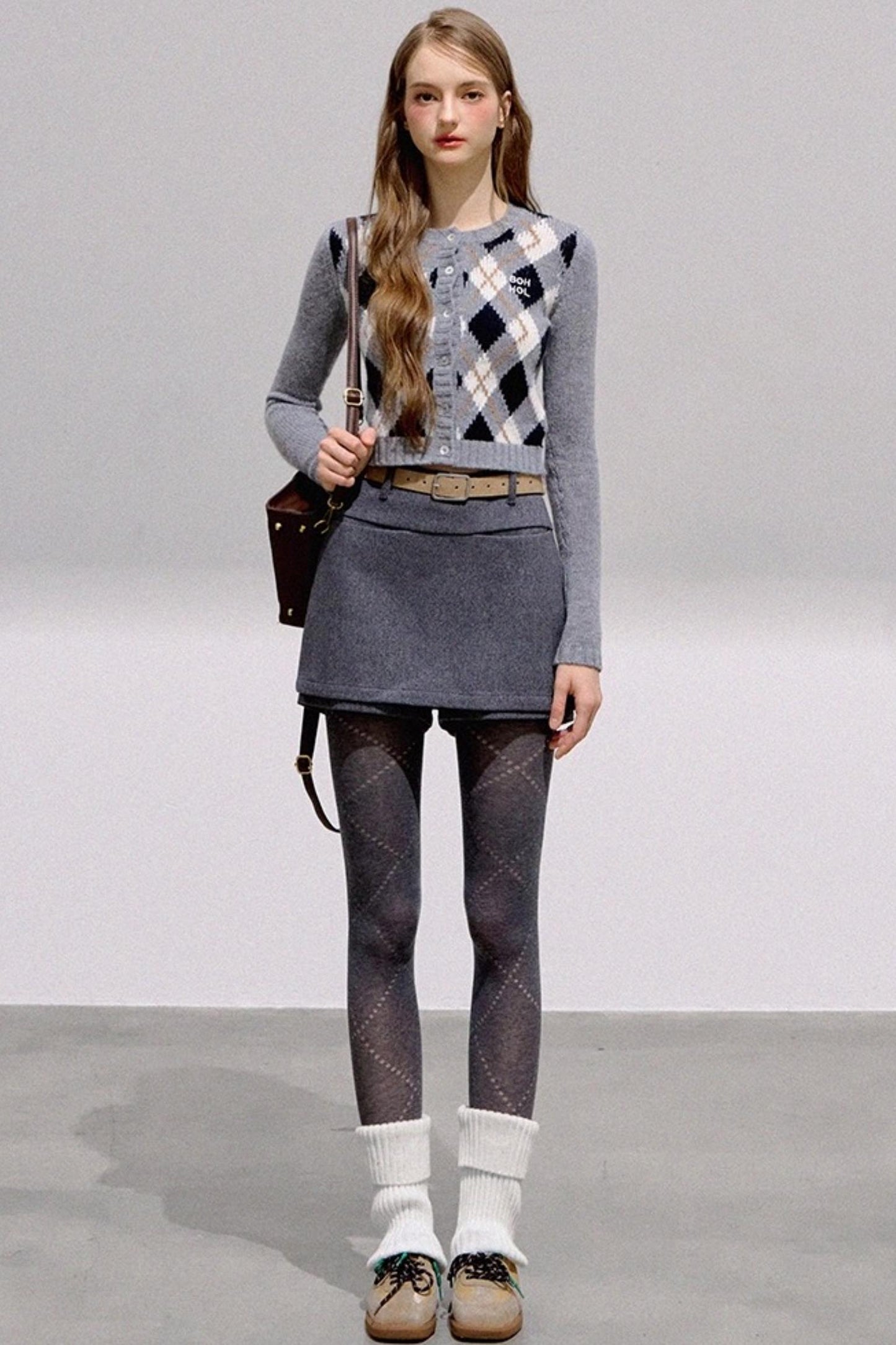 Vintage Diamond Plaid Knitted Cardigan